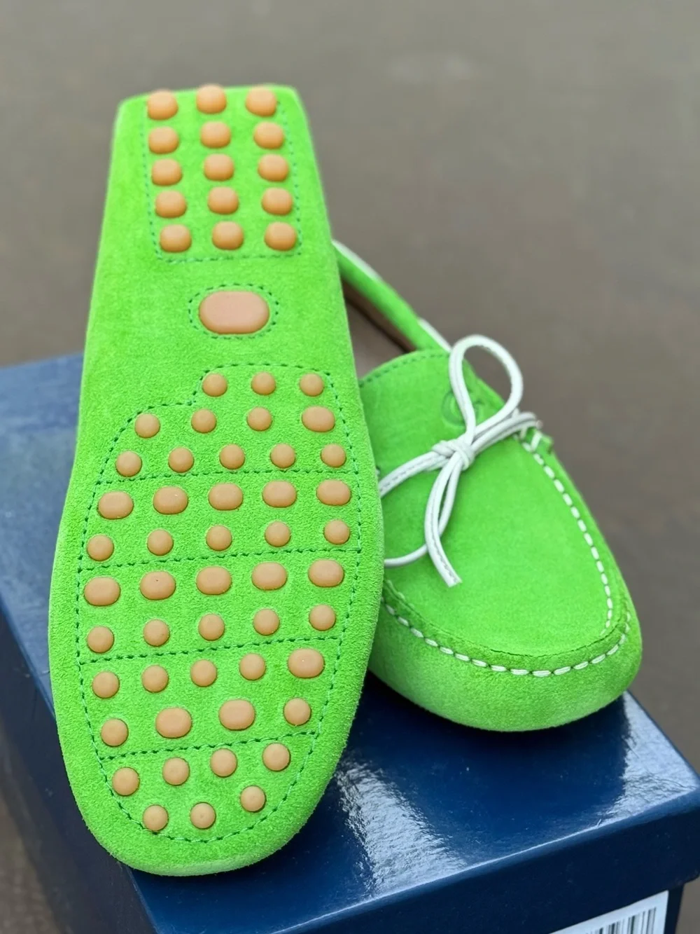 Kids Suede Moccasin Loafers in Bright Green - Classic Driver Style